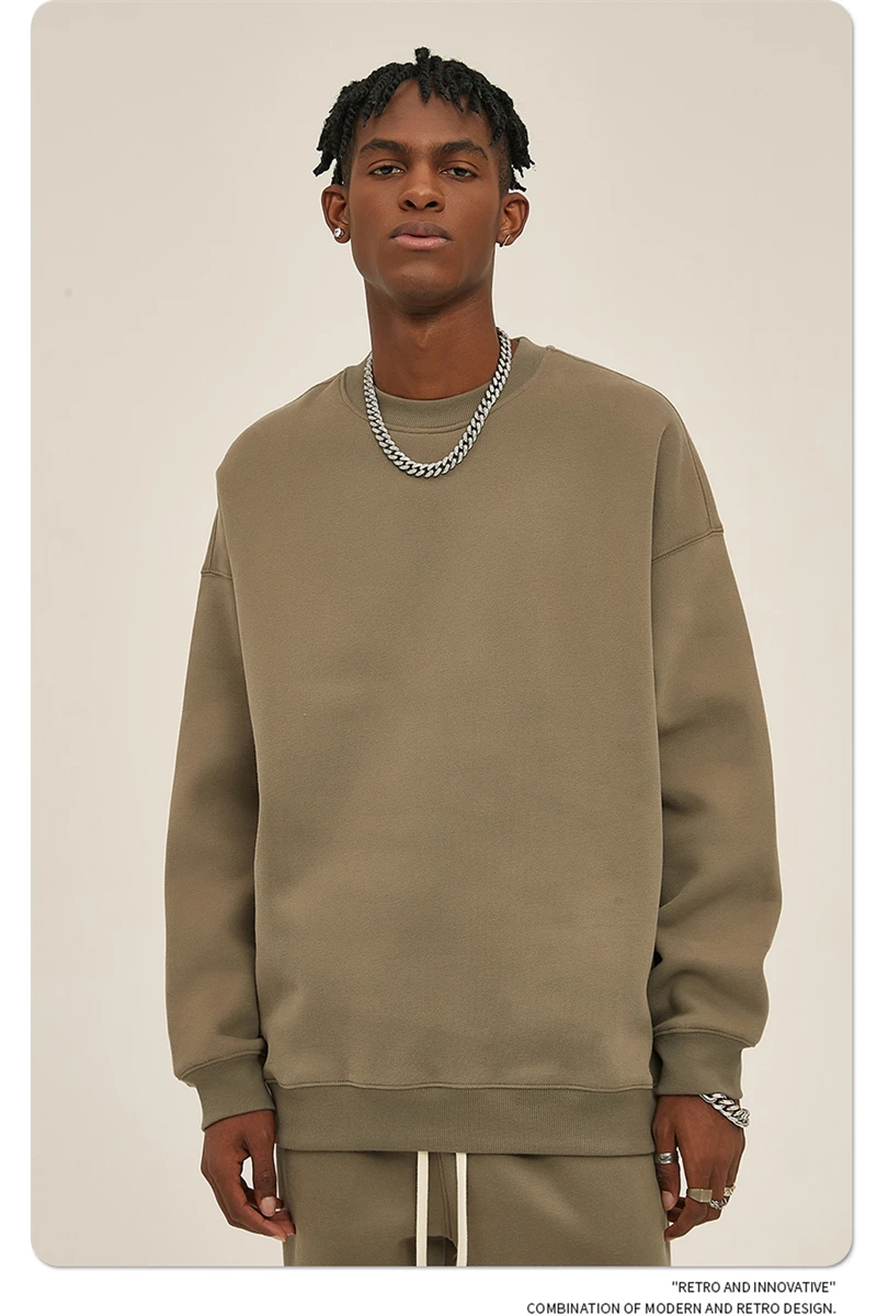 ZODF New 2025 Winter 350gsm Fleece Sweatshirts For Men Unisex Casual Loose Basic Solid O-Neck Thick Warm Pullovers HY0635