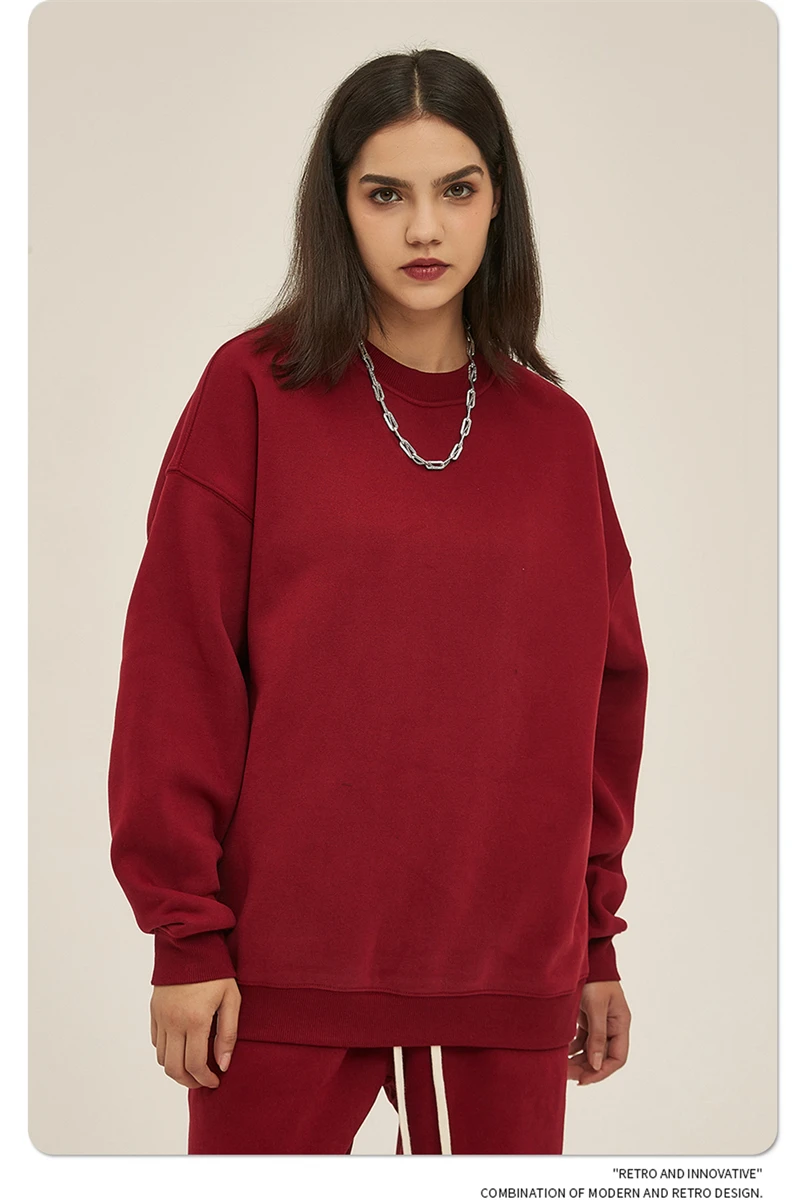 ZODF New 2025 Winter 350gsm Fleece Sweatshirts For Men Unisex Casual Loose Basic Solid O-Neck Thick Warm Pullovers HY0635