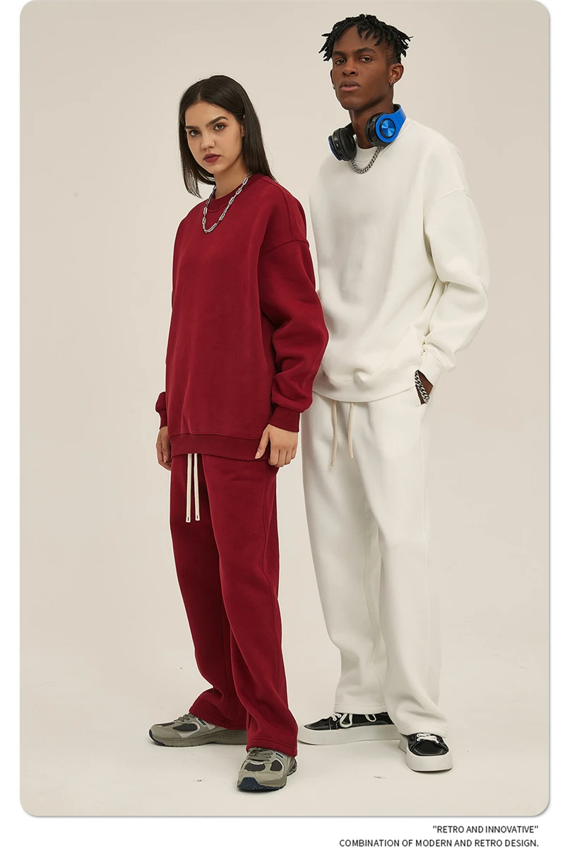 ZODF New 2025 Winter 350gsm Fleece Sweatshirts For Men Unisex Casual Loose Basic Solid O-Neck Thick Warm Pullovers HY0635