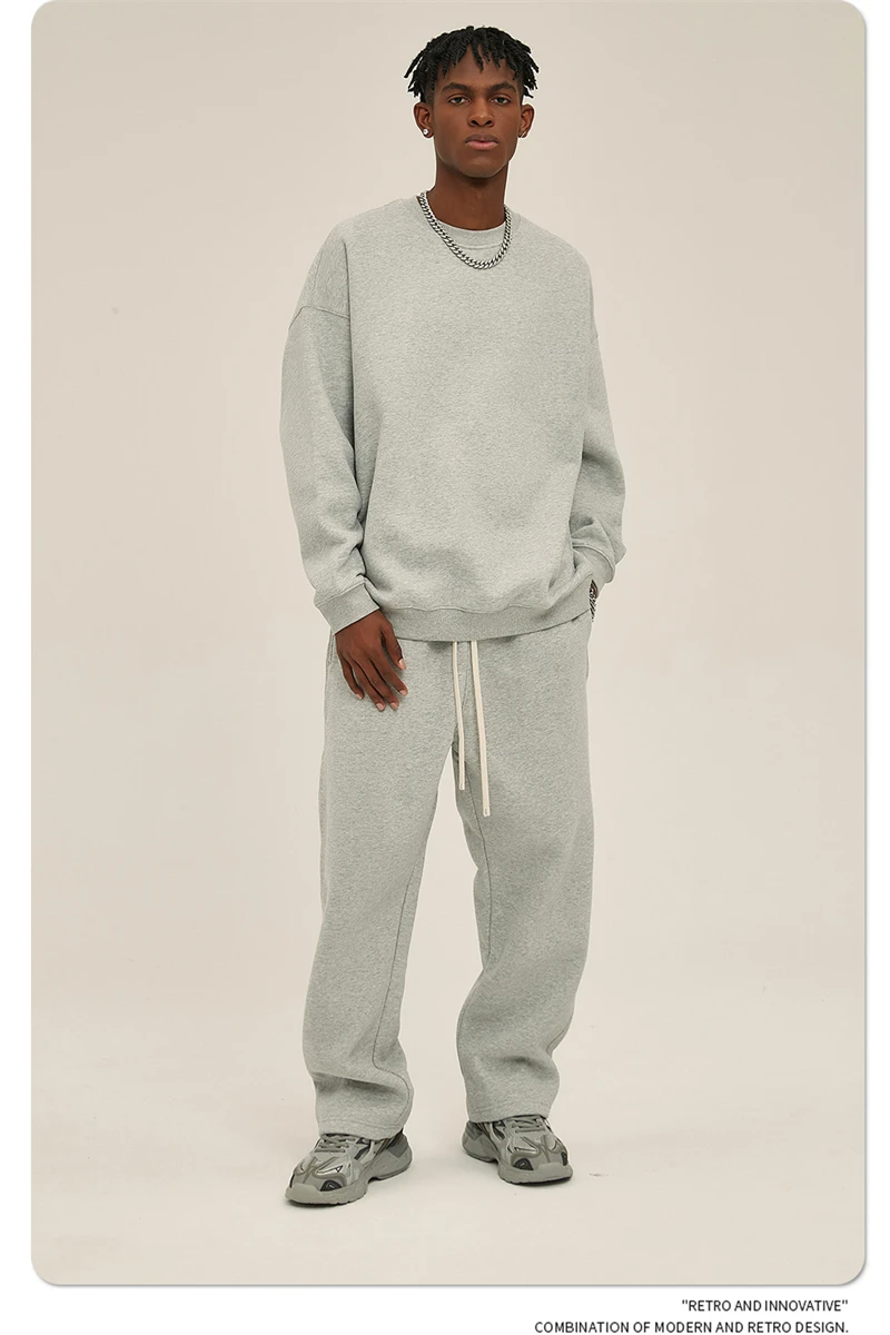 ZODF New 2025 Winter 350gsm Fleece Sweatshirts For Men Unisex Casual Loose Basic Solid O-Neck Thick Warm Pullovers HY0635