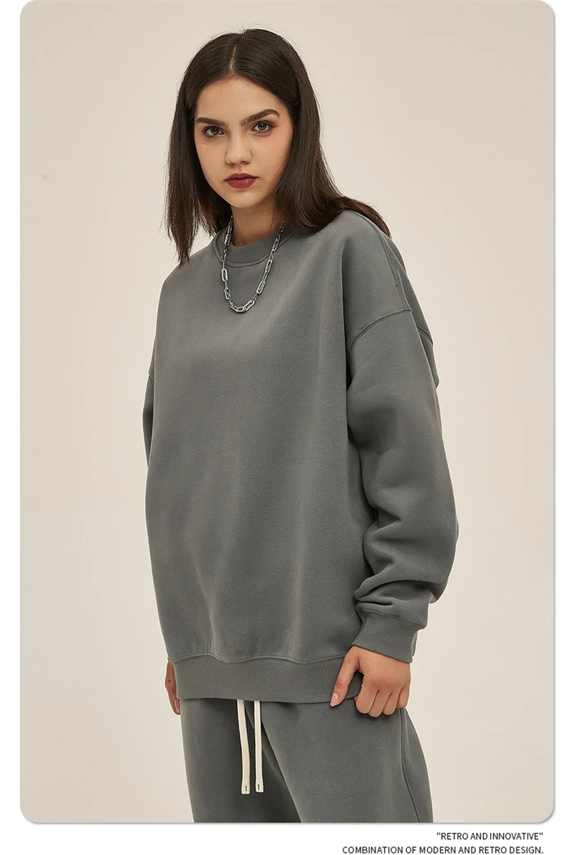 ZODF New 2025 Winter 350gsm Fleece Sweatshirts For Men Unisex Casual Loose Basic Solid O-Neck Thick Warm Pullovers HY0635