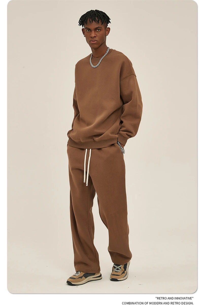 ZODF New 2025 Winter 350gsm Fleece Sweatshirts For Men Unisex Casual Loose Basic Solid O-Neck Thick Warm Pullovers HY0635