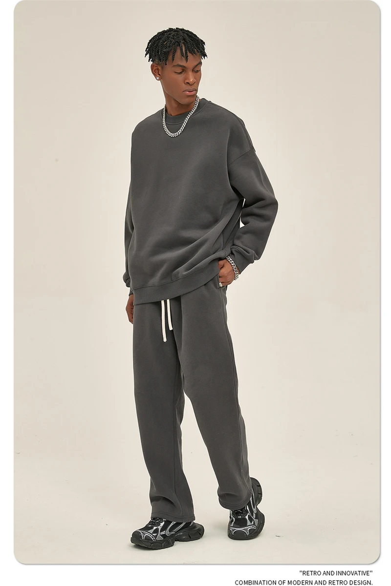 ZODF New 2025 Winter 350gsm Fleece Sweatshirts For Men Unisex Casual Loose Basic Solid O-Neck Thick Warm Pullovers HY0635