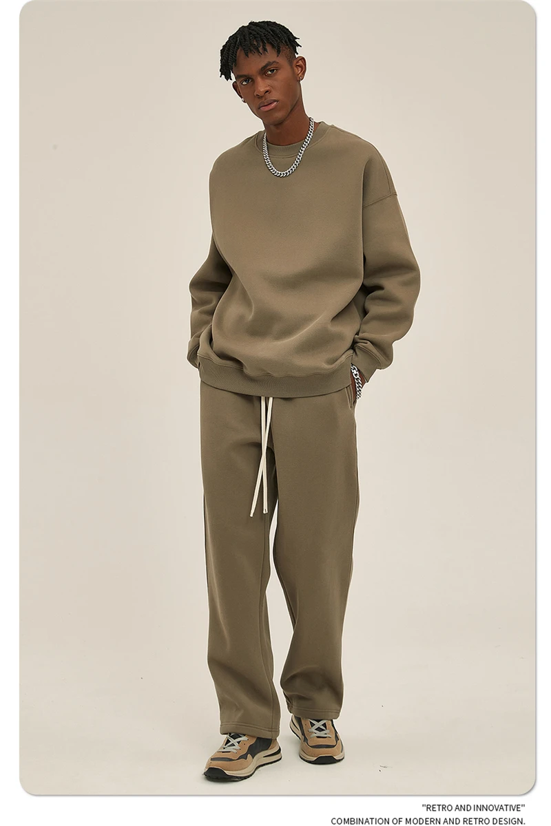 ZODF New 2025 Winter 350gsm Fleece Sweatshirts For Men Unisex Casual Loose Basic Solid O-Neck Thick Warm Pullovers HY0635