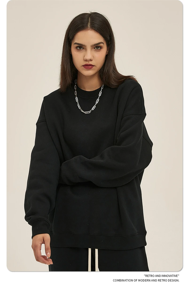 ZODF New 2025 Winter 350gsm Fleece Sweatshirts For Men Unisex Casual Loose Basic Solid O-Neck Thick Warm Pullovers HY0635