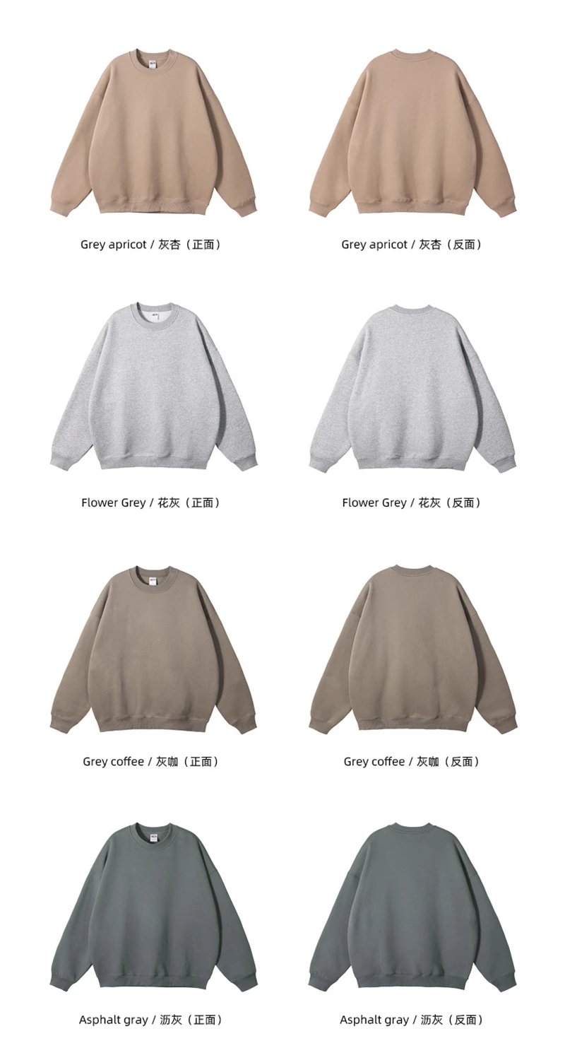 ZODF New 2025 Winter 350gsm Fleece Sweatshirts For Men Unisex Casual Loose Basic Solid O-Neck Thick Warm Pullovers HY0635