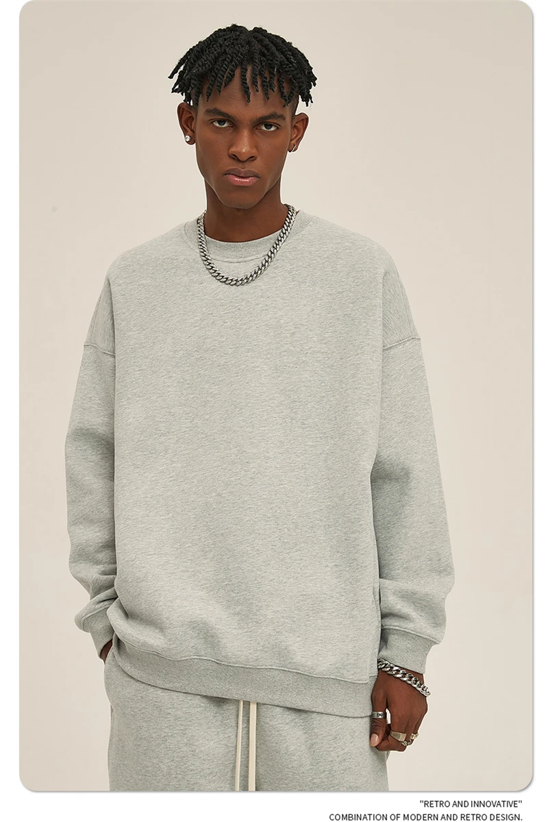 ZODF New 2025 Winter 350gsm Fleece Sweatshirts For Men Unisex Casual Loose Basic Solid O-Neck Thick Warm Pullovers HY0635