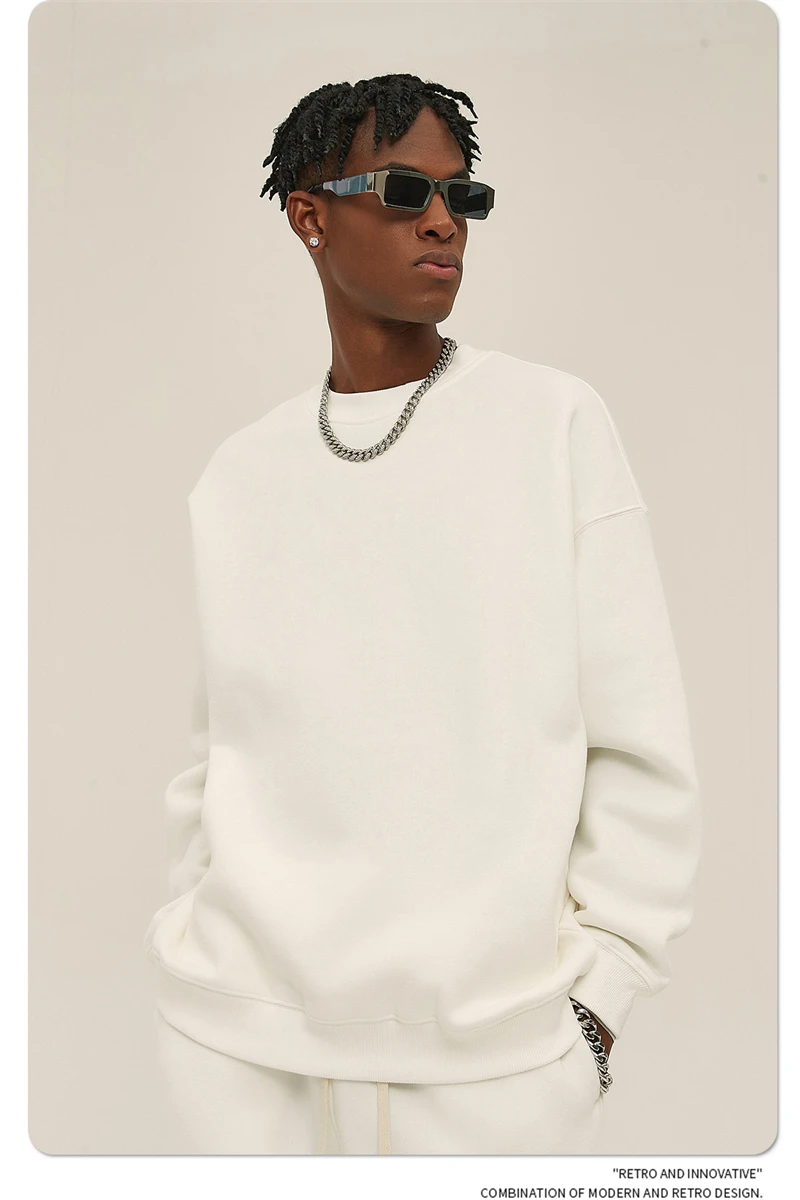ZODF New 2025 Winter 350gsm Fleece Sweatshirts For Men Unisex Casual Loose Basic Solid O-Neck Thick Warm Pullovers HY0635