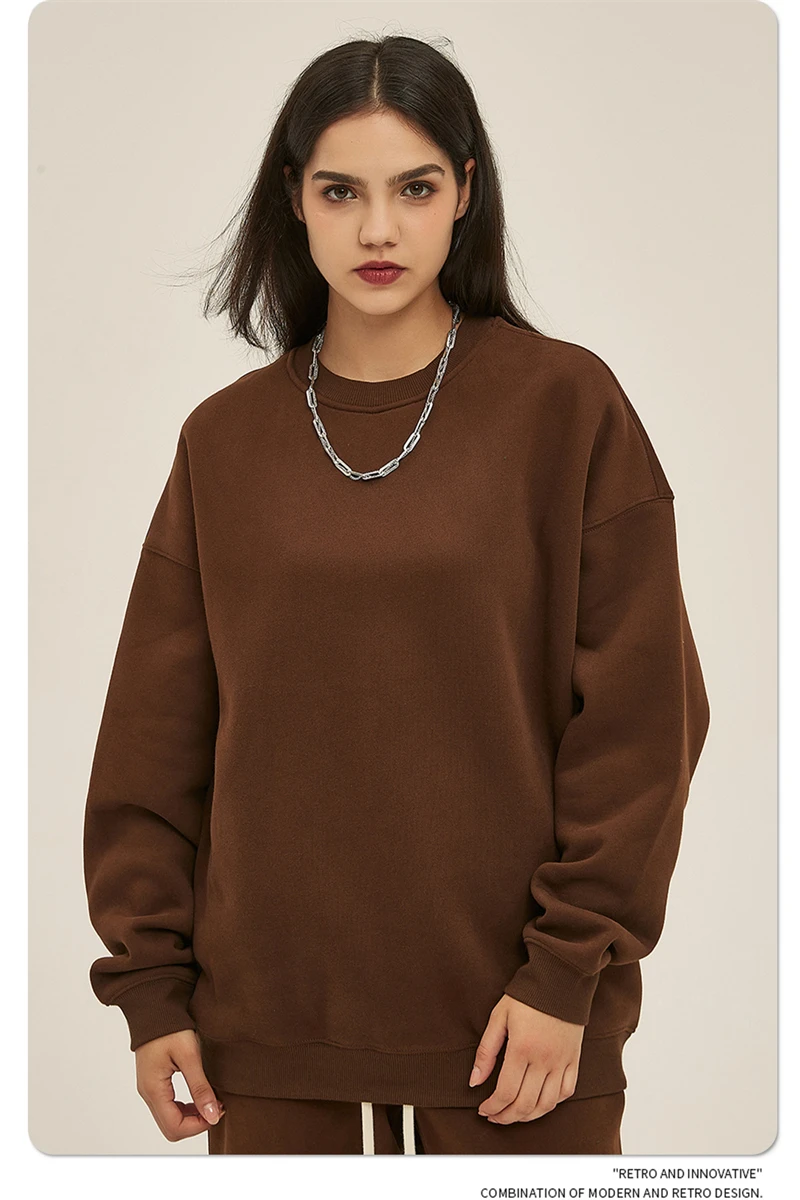 ZODF New 2025 Winter 350gsm Fleece Sweatshirts For Men Unisex Casual Loose Basic Solid O-Neck Thick Warm Pullovers HY0635
