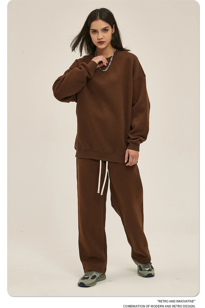 ZODF New 2025 Winter 350gsm Fleece Sweatshirts For Men Unisex Casual Loose Basic Solid O-Neck Thick Warm Pullovers HY0635