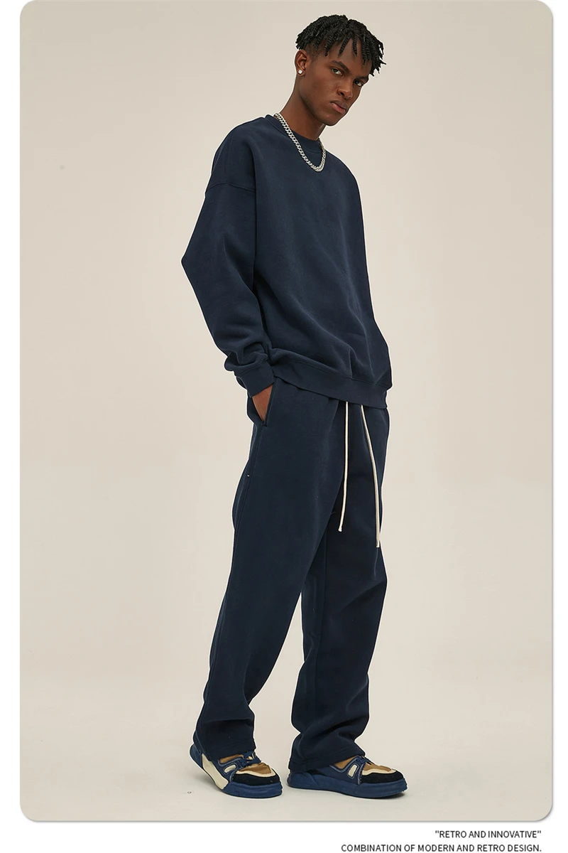ZODF New 2025 Winter 350gsm Fleece Sweatshirts For Men Unisex Casual Loose Basic Solid O-Neck Thick Warm Pullovers HY0635