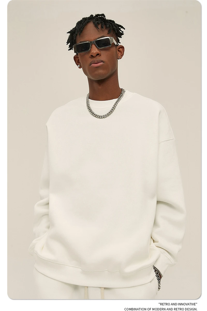 ZODF New 2025 Winter 350gsm Fleece Sweatshirts For Men Unisex Casual Loose Basic Solid O-Neck Thick Warm Pullovers HY0635
