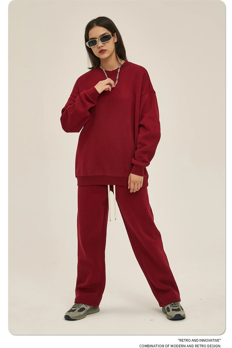 ZODF New 2025 Winter 350gsm Fleece Sweatshirts For Men Unisex Casual Loose Basic Solid O-Neck Thick Warm Pullovers HY0635