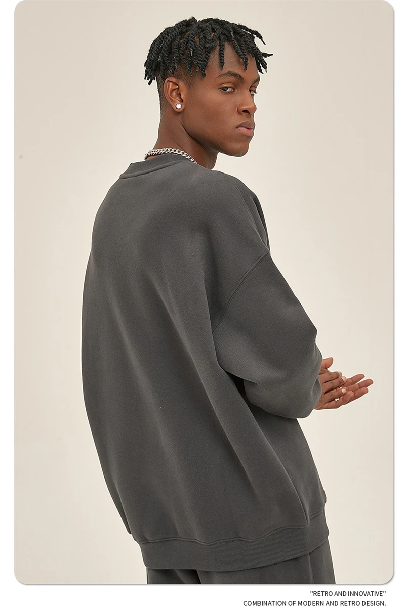 ZODF New 2025 Winter 350gsm Fleece Sweatshirts For Men Unisex Casual Loose Basic Solid O-Neck Thick Warm Pullovers HY0635