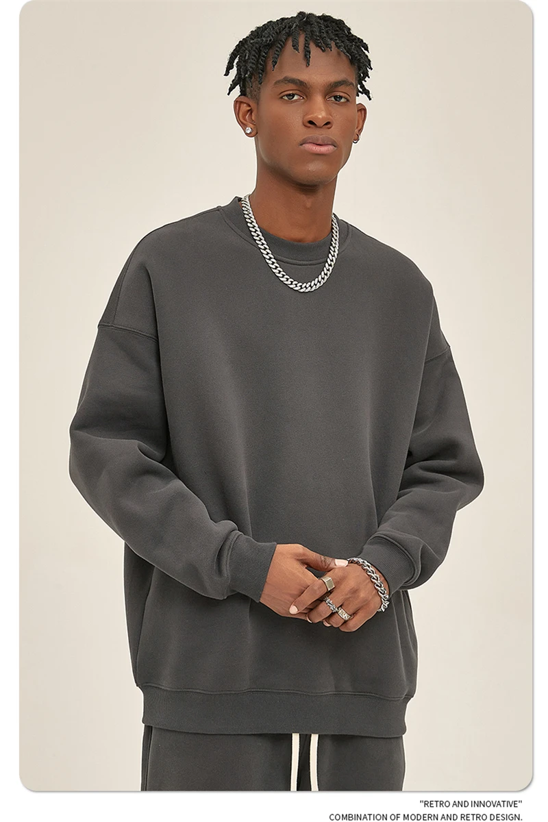 ZODF New 2025 Winter 350gsm Fleece Sweatshirts For Men Unisex Casual Loose Basic Solid O-Neck Thick Warm Pullovers HY0635