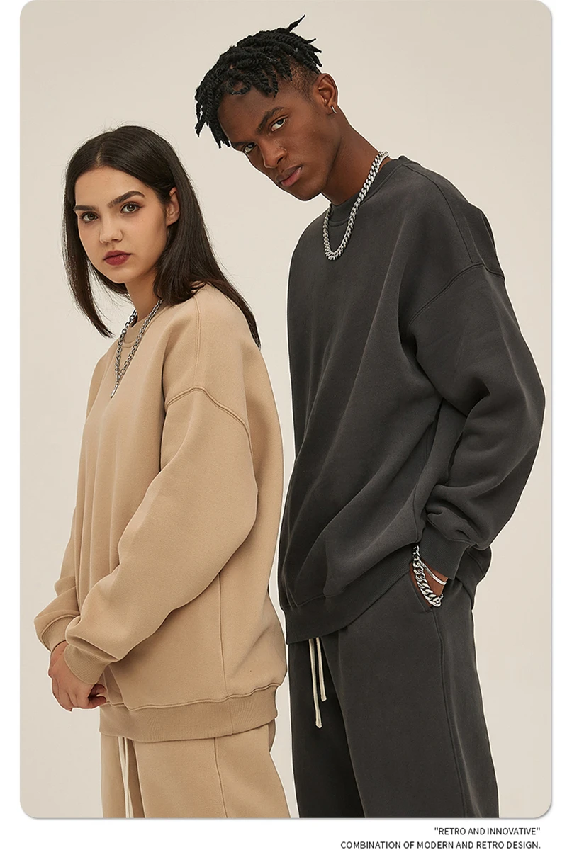 ZODF New 2025 Winter 350gsm Fleece Sweatshirts For Men Unisex Casual Loose Basic Solid O-Neck Thick Warm Pullovers HY0635