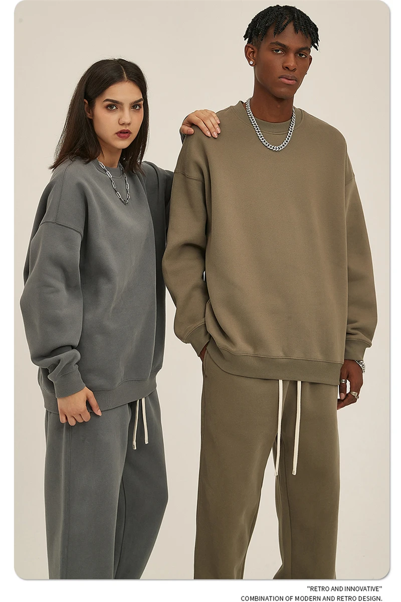 ZODF New 2025 Winter 350gsm Fleece Sweatshirts For Men Unisex Casual Loose Basic Solid O-Neck Thick Warm Pullovers HY0635