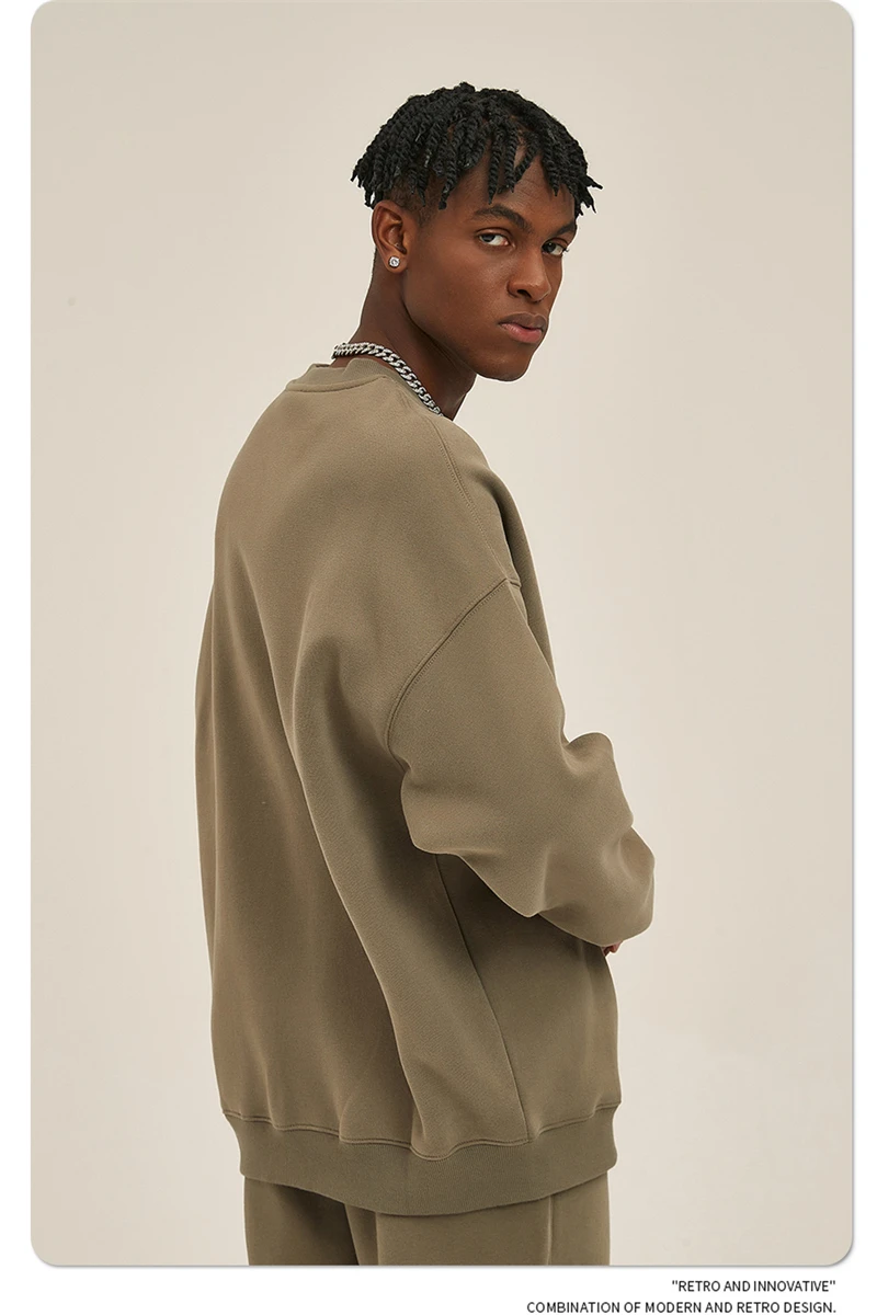 ZODF New 2025 Winter 350gsm Fleece Sweatshirts For Men Unisex Casual Loose Basic Solid O-Neck Thick Warm Pullovers HY0635