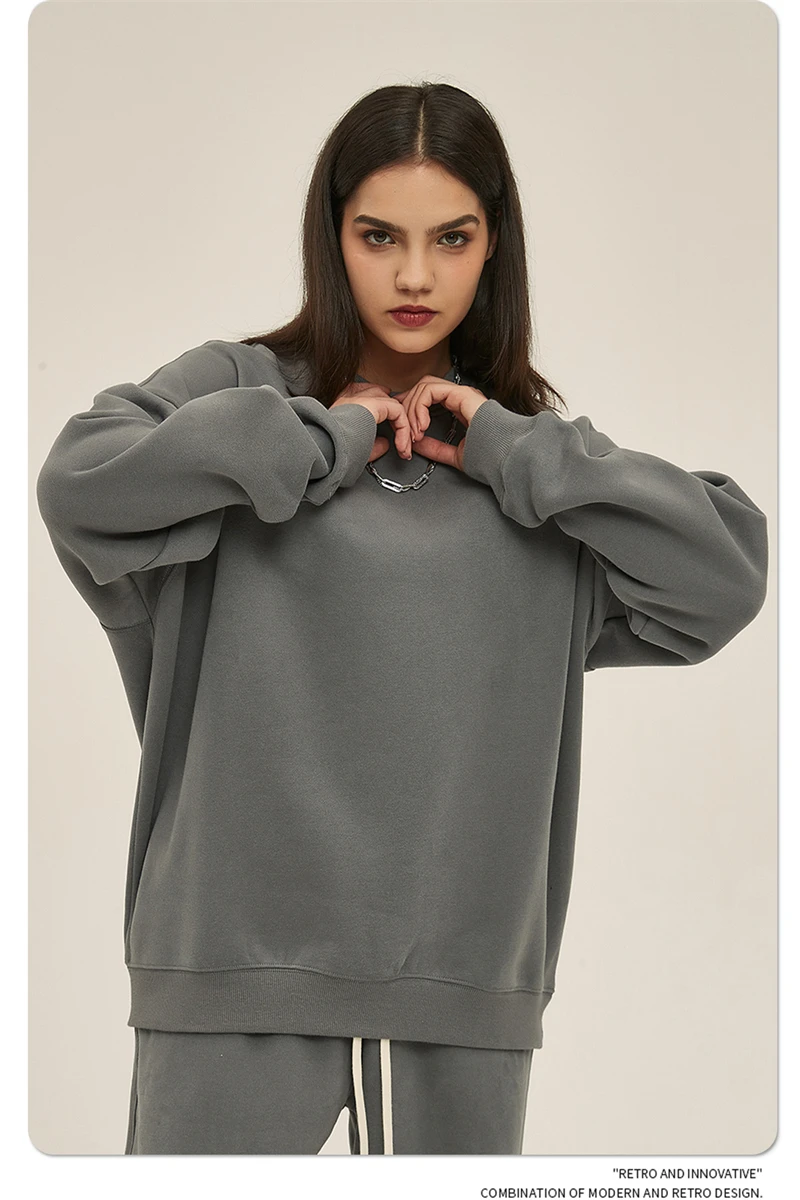 ZODF New 2025 Winter 350gsm Fleece Sweatshirts For Men Unisex Casual Loose Basic Solid O-Neck Thick Warm Pullovers HY0635