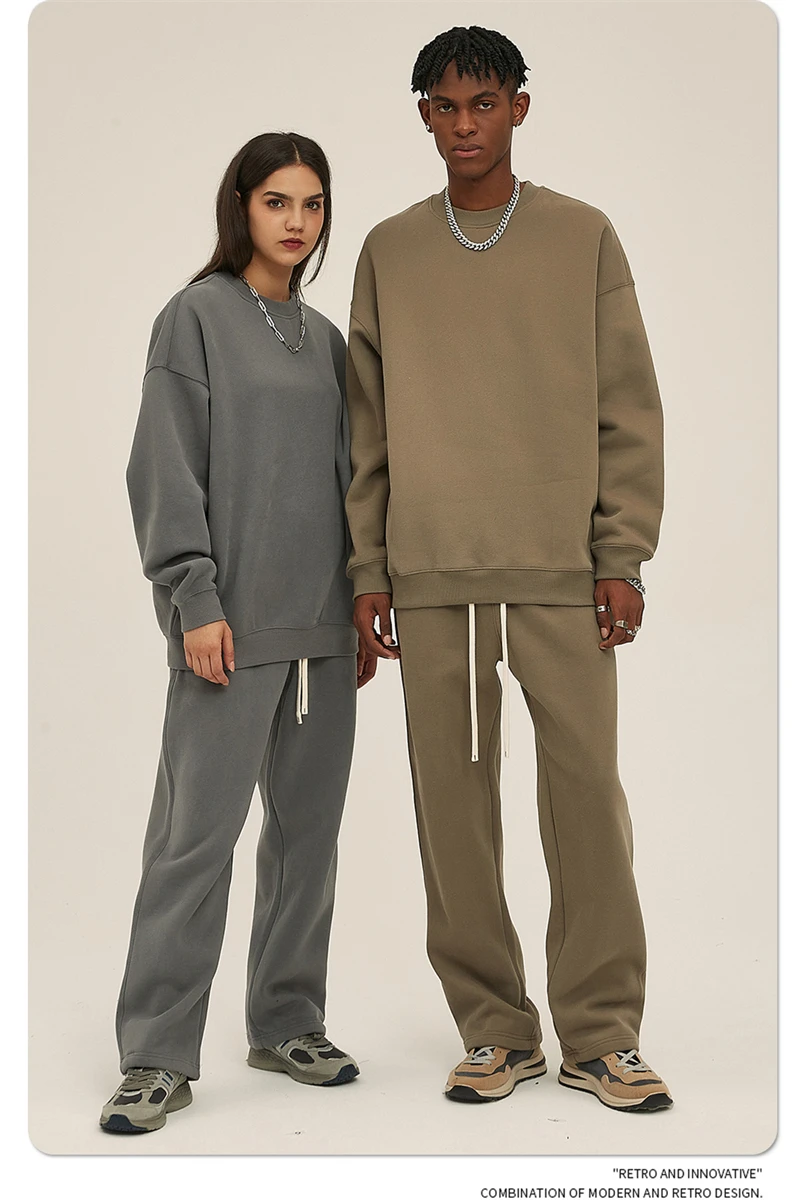 ZODF New 2025 Winter 350gsm Fleece Sweatshirts For Men Unisex Casual Loose Basic Solid O-Neck Thick Warm Pullovers HY0635
