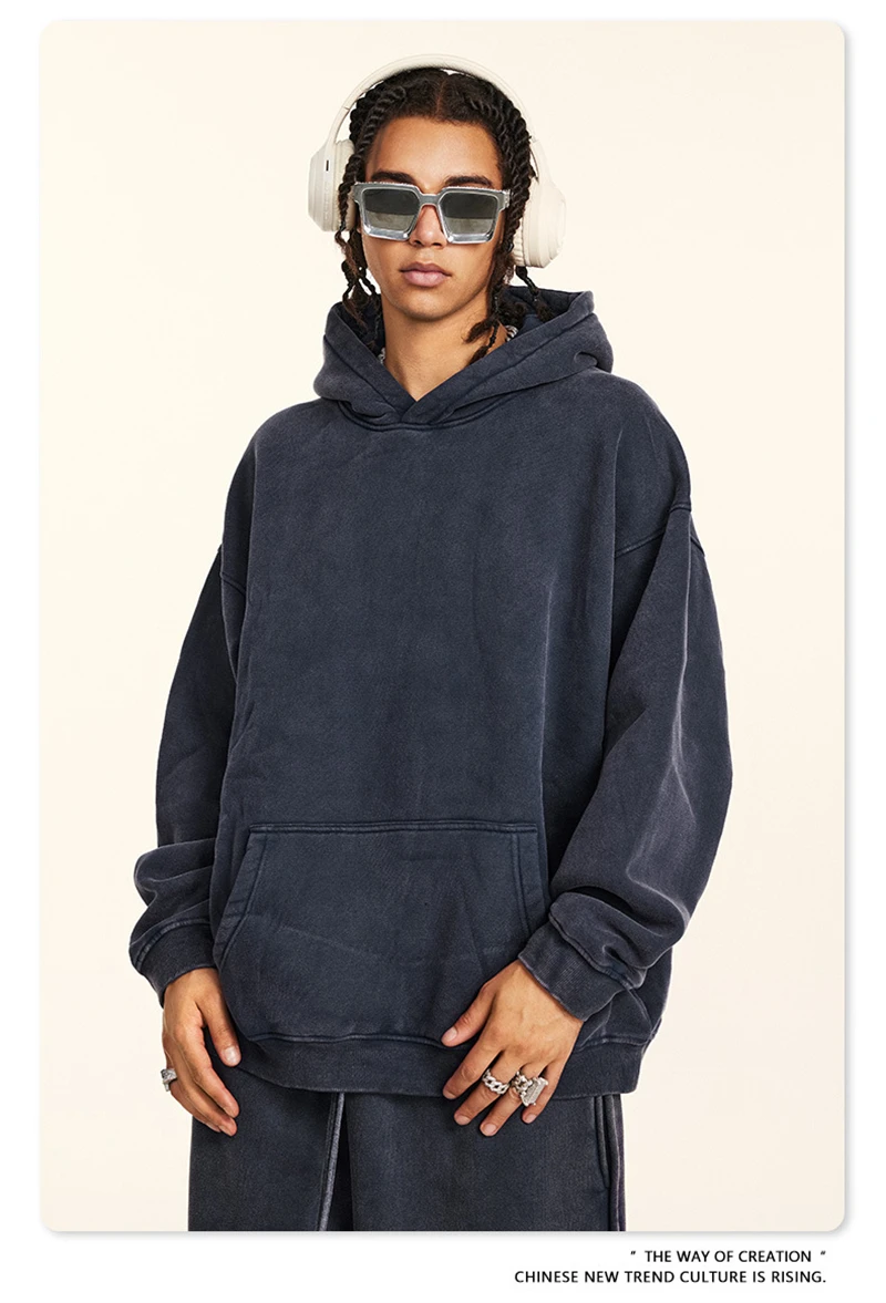 ZODF Retro Men's Winter Washed Fleece Hoodies Unisex Loose 360gsm Warm Knitted Hooded Pullovers Streetwears HY0887