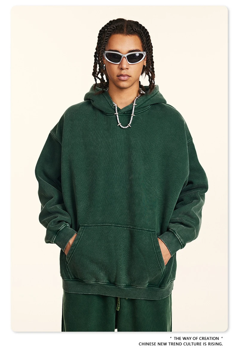 ZODF Retro Men's Winter Washed Fleece Hoodies Unisex Loose 360gsm Warm Knitted Hooded Pullovers Streetwears HY0887