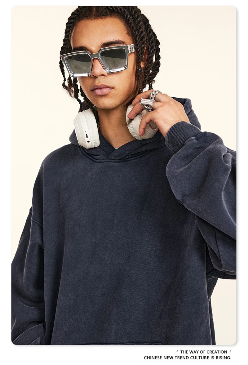 ZODF Retro Men's Winter Washed Fleece Hoodies Unisex Loose 360gsm Warm Knitted Hooded Pullovers Streetwears HY0887