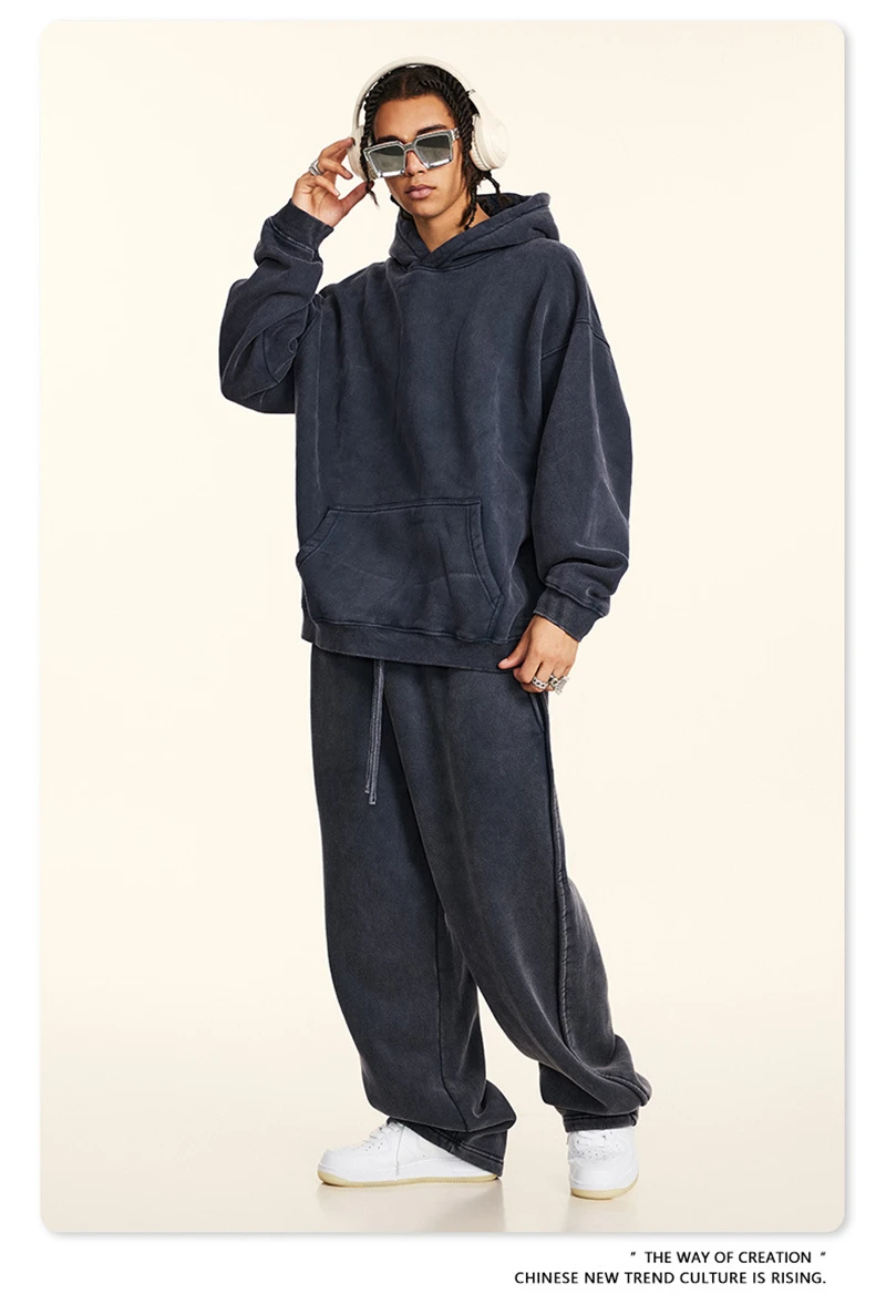 ZODF Retro Men's Winter Washed Fleece Hoodies Unisex Loose 360gsm Warm Knitted Hooded Pullovers Streetwears HY0887