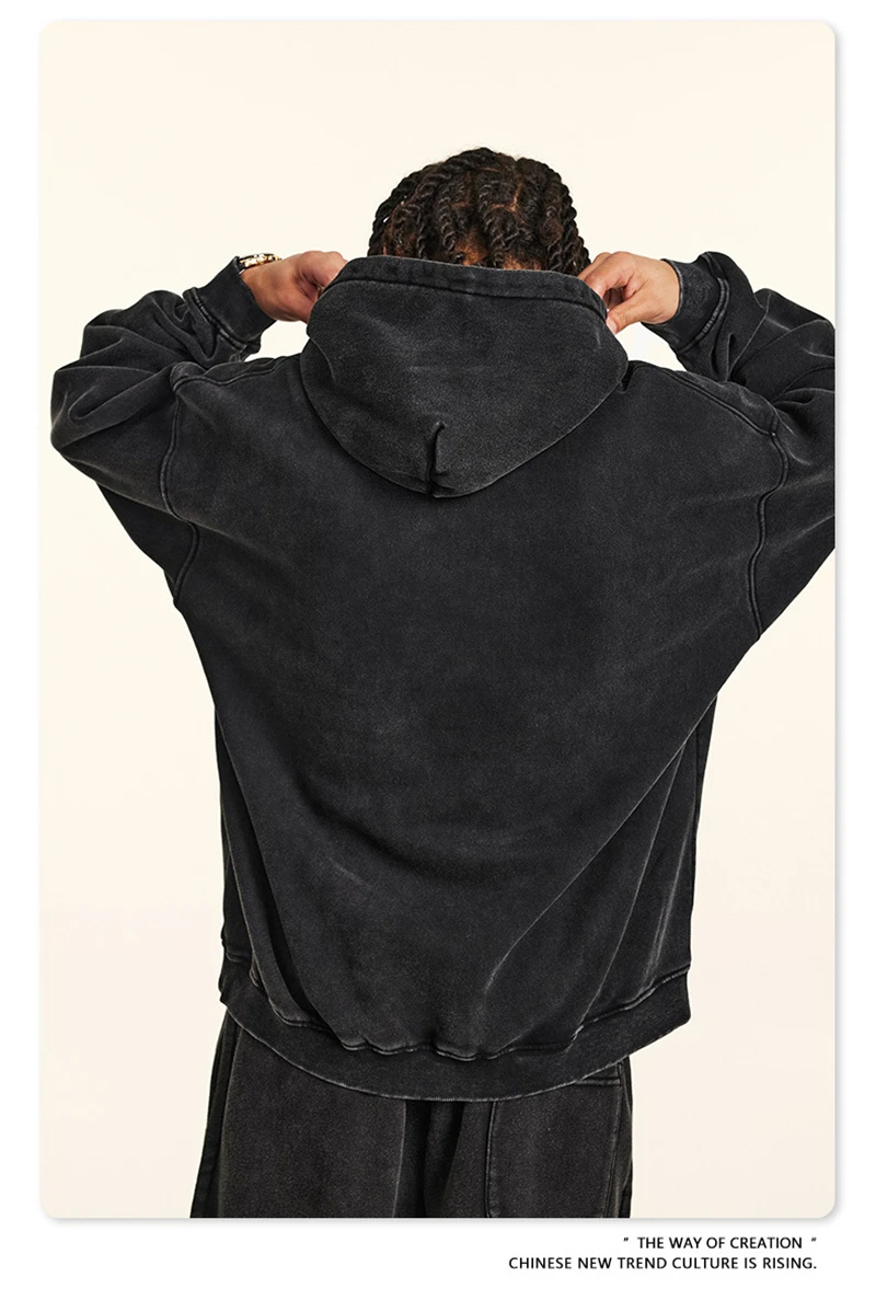 ZODF Retro Men's Winter Washed Fleece Hoodies Unisex Loose 360gsm Warm Knitted Hooded Pullovers Streetwears HY0887