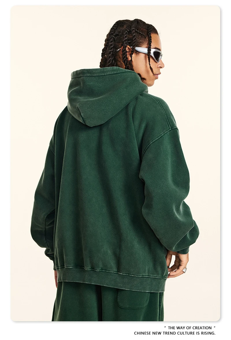 ZODF Retro Men's Winter Washed Fleece Hoodies Unisex Loose 360gsm Warm Knitted Hooded Pullovers Streetwears HY0887