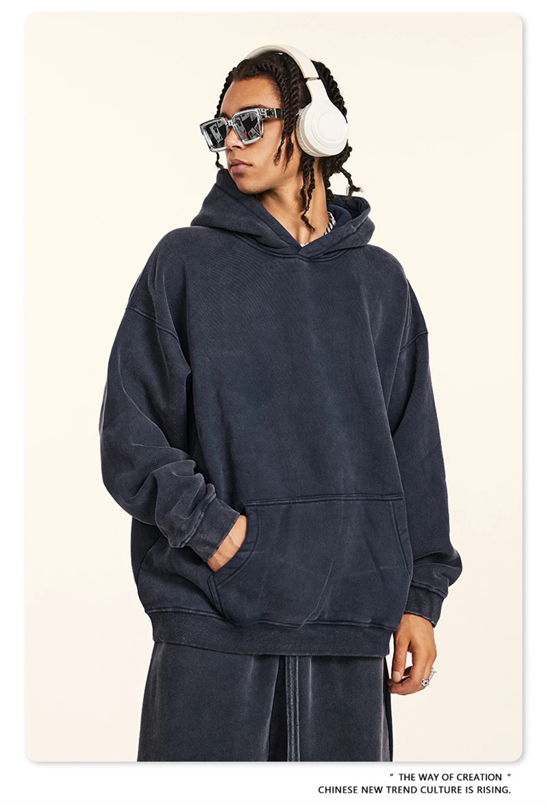 ZODF Retro Men's Winter Washed Fleece Hoodies Unisex Loose 360gsm Warm Knitted Hooded Pullovers Streetwears HY0887