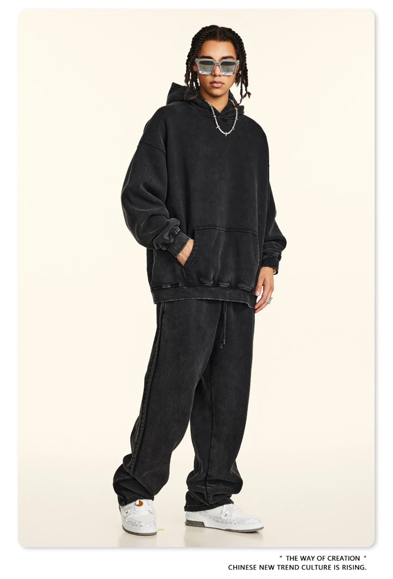 ZODF Retro Men's Winter Washed Fleece Hoodies Unisex Loose 360gsm Warm Knitted Hooded Pullovers Streetwears HY0887