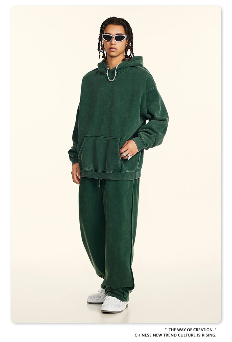 ZODF Retro Men's Winter Washed Fleece Hoodies Unisex Loose 360gsm Warm Knitted Hooded Pullovers Streetwears HY0887
