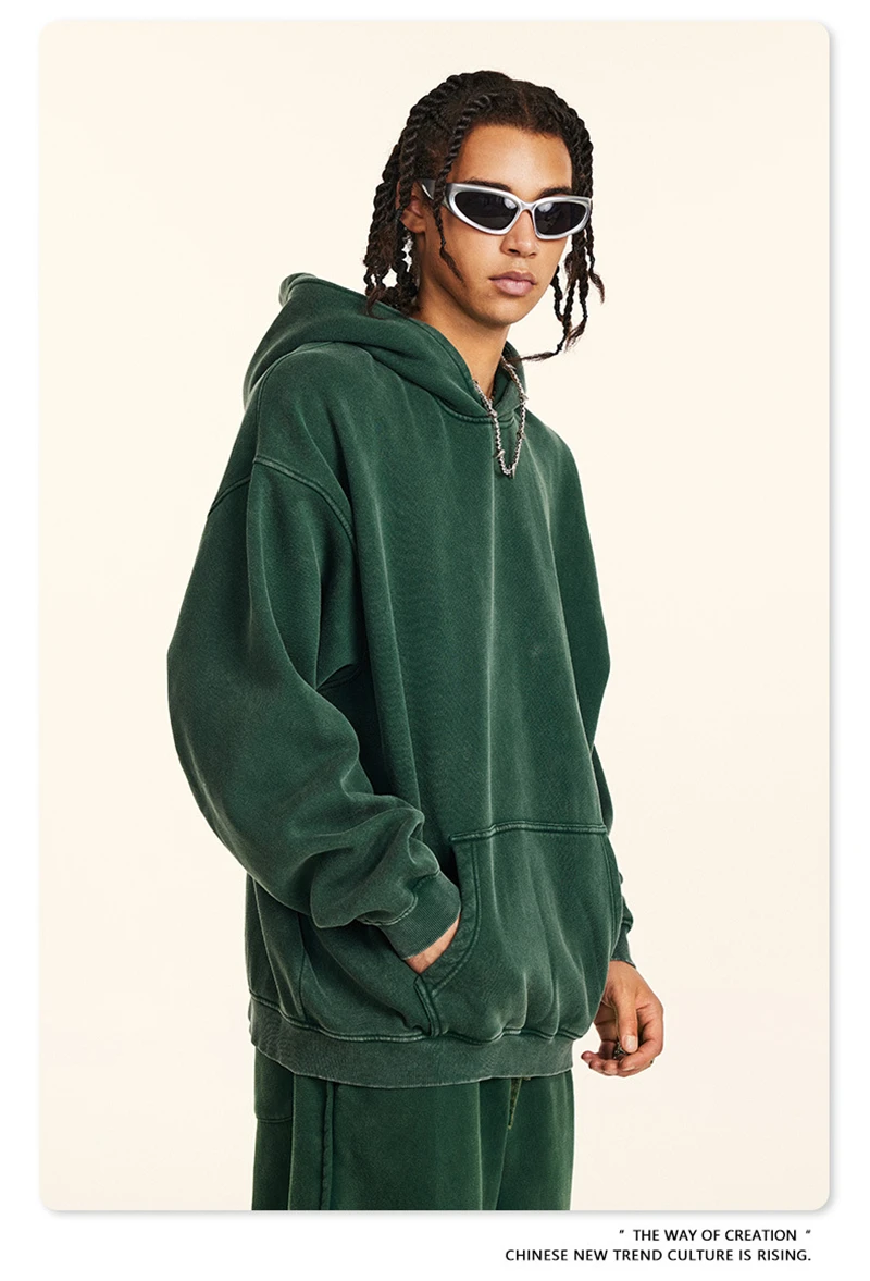 ZODF Retro Men's Winter Washed Fleece Hoodies Unisex Loose 360gsm Warm Knitted Hooded Pullovers Streetwears HY0887