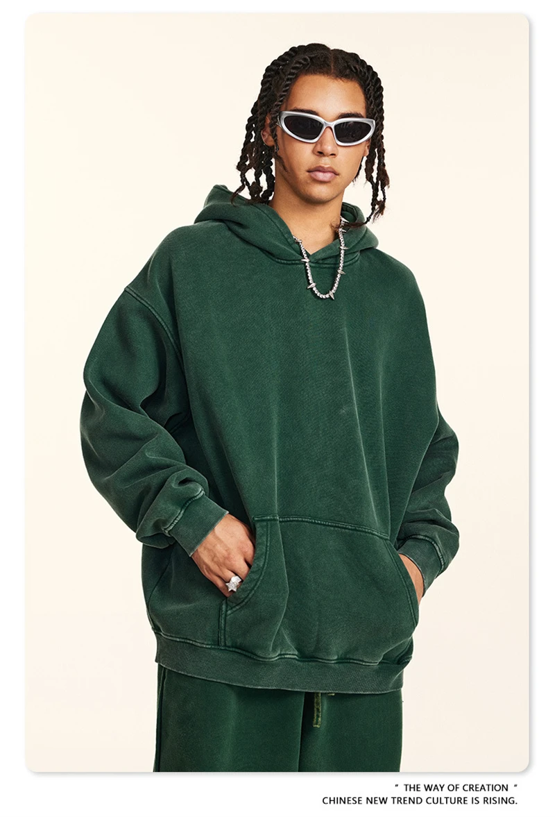 ZODF Retro Men's Winter Washed Fleece Hoodies Unisex Loose 360gsm Warm Knitted Hooded Pullovers Streetwears HY0887