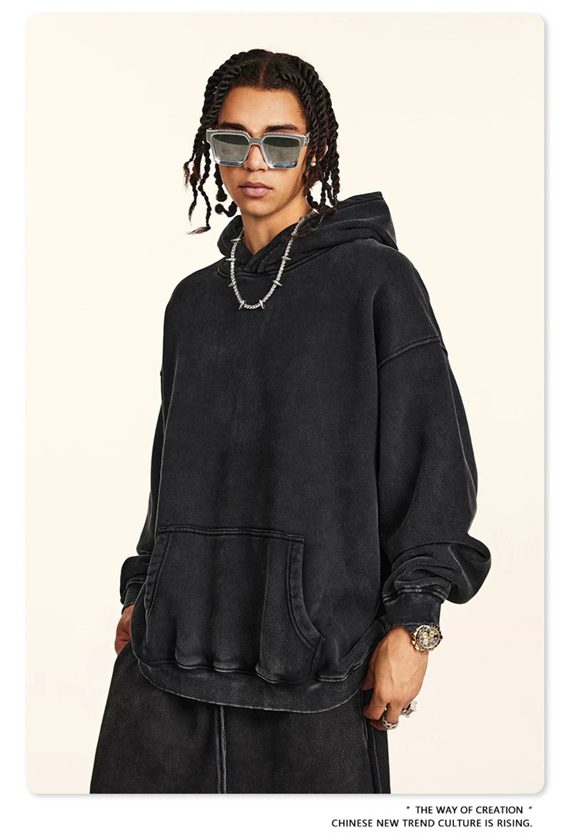 ZODF Retro Men's Winter Washed Fleece Hoodies Unisex Loose 360gsm Warm Knitted Hooded Pullovers Streetwears HY0887
