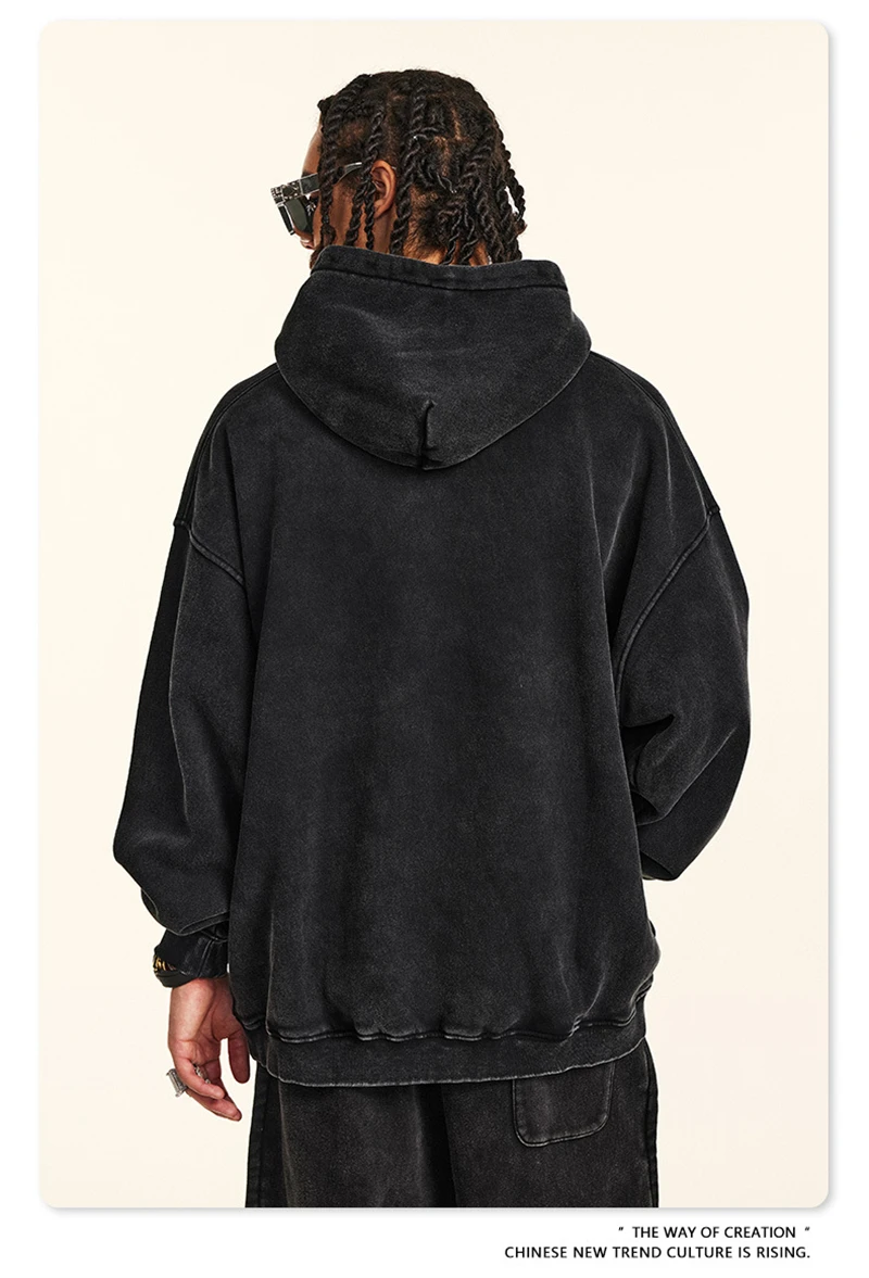 ZODF Retro Men's Winter Washed Fleece Hoodies Unisex Loose 360gsm Warm Knitted Hooded Pullovers Streetwears HY0887