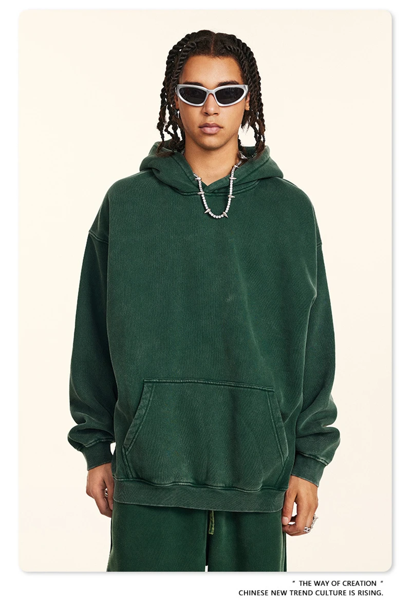 ZODF Retro Men's Winter Washed Fleece Hoodies Unisex Loose 360gsm Warm Knitted Hooded Pullovers Streetwears HY0887