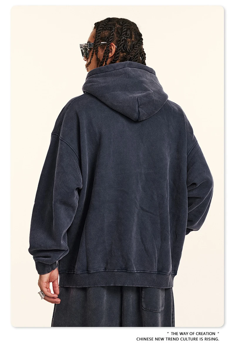 ZODF Retro Men's Winter Washed Fleece Hoodies Unisex Loose 360gsm Warm Knitted Hooded Pullovers Streetwears HY0887