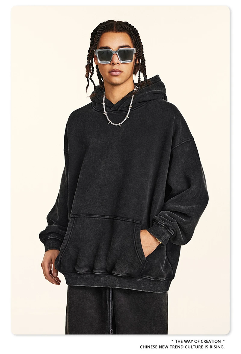 ZODF Retro Men's Winter Washed Fleece Hoodies Unisex Loose 360gsm Warm Knitted Hooded Pullovers Streetwears HY0887