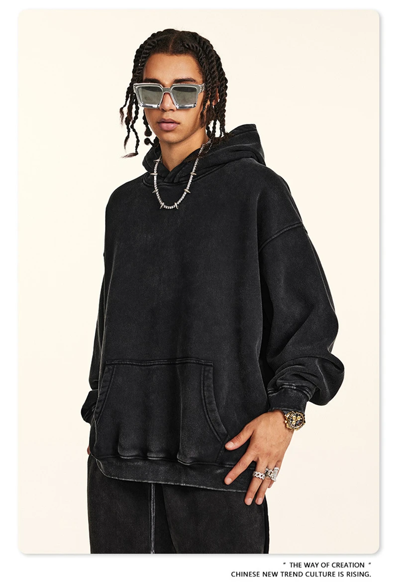 ZODF Retro Men's Winter Washed Fleece Hoodies Unisex Loose 360gsm Warm Knitted Hooded Pullovers Streetwears HY0887