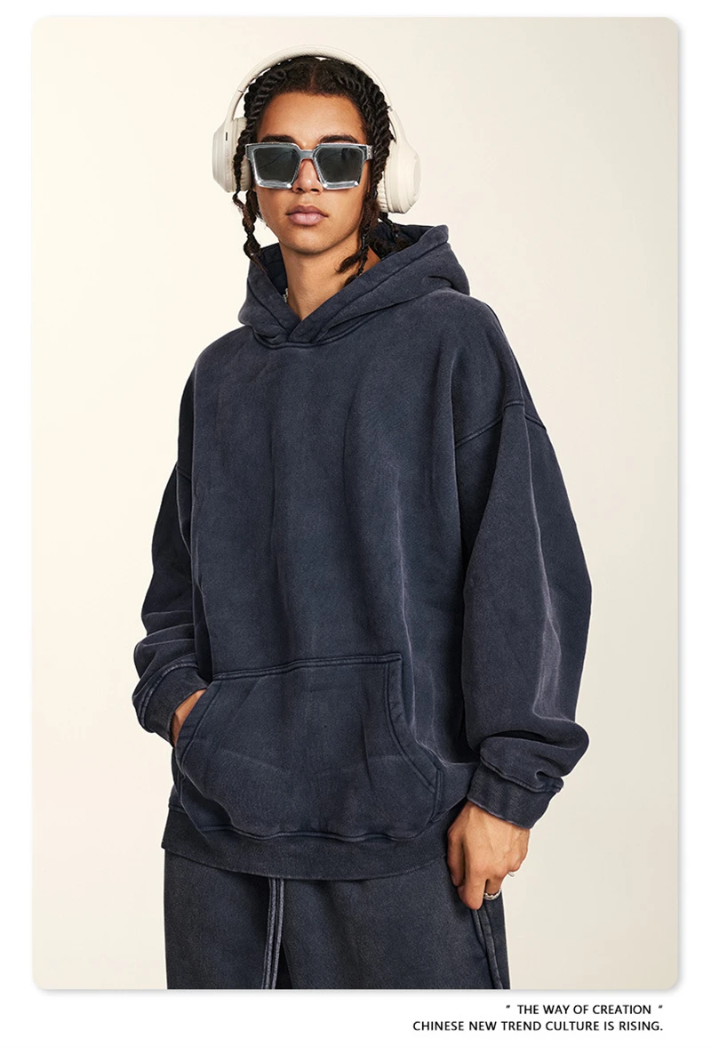 ZODF Retro Men's Winter Washed Fleece Hoodies Unisex Loose 360gsm Warm Knitted Hooded Pullovers Streetwears HY0887