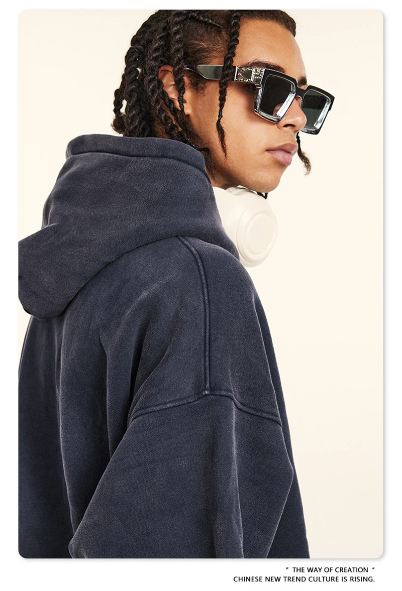 ZODF Retro Men's Winter Washed Fleece Hoodies Unisex Loose 360gsm Warm Knitted Hooded Pullovers Streetwears HY0887