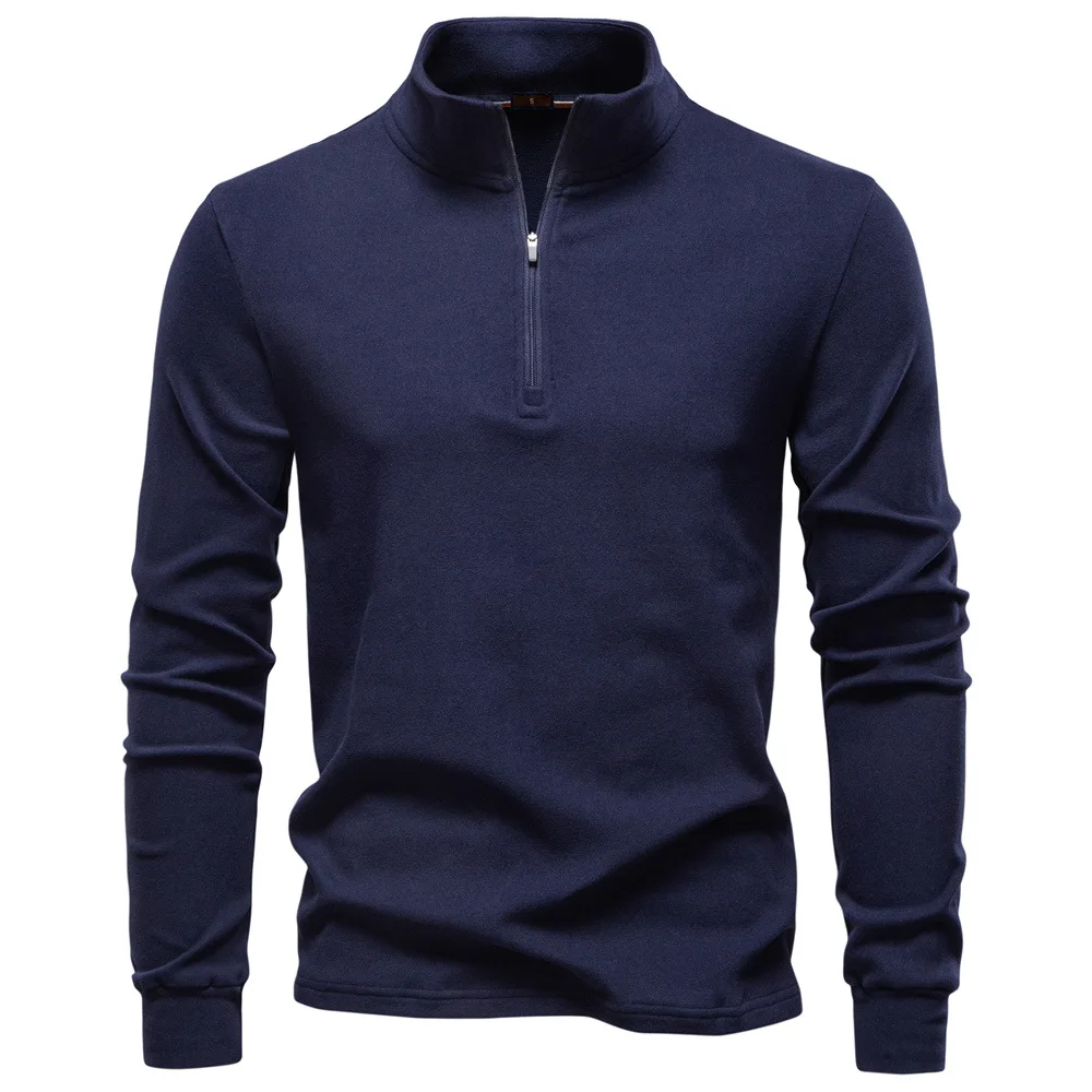 2025 New Men's Stand-Up Collar Half-Zip Long-Sleeve Fleece Sweatshirt Autumn Winter Warm Base Layer European Size