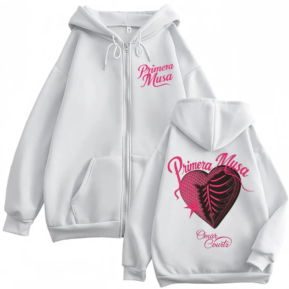 Omar Courtz Double Sided Graphic Zipper Hoodies Fashion Y2k Oversized Zip Up Pullovers Men Women Casual Long Sleeve Sweatshirts
