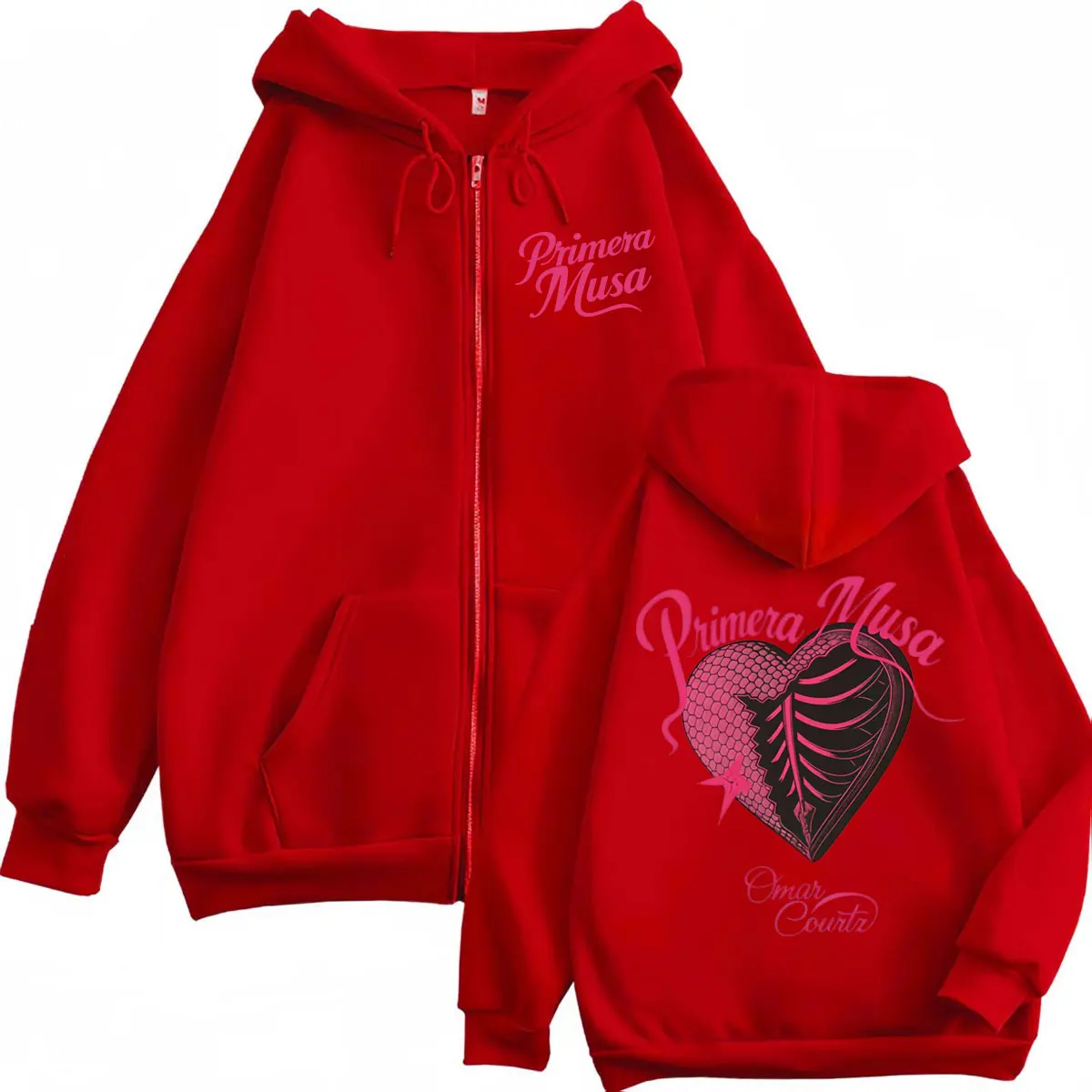 Omar Courtz Double Sided Graphic Zipper Hoodies Fashion Y2k Oversized Zip Up Pullovers Men Women Casual Long Sleeve Sweatshirts