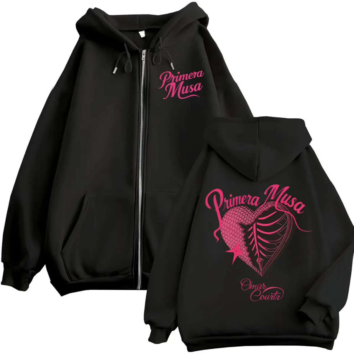 Omar Courtz Double Sided Graphic Zipper Hoodies Fashion Y2k Oversized Zip Up Pullovers Men Women Casual Long Sleeve Sweatshirts