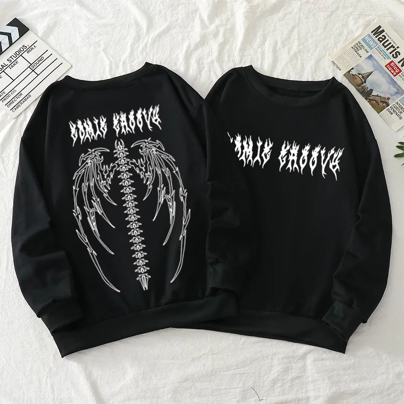 Mens Loose Tracksuit Casual Printing Sweatshirt High Quality Hot Sales Versatile Pullover Trend Black White Street Tops Clothing