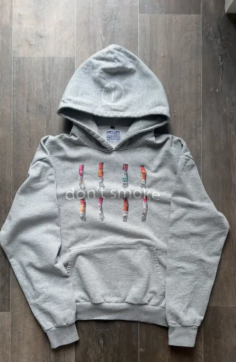 Mens Black Hoodie with Dont Smoke Print Cigarette Graphic Personality Expression Loose Fit Casual Streetwear for Daily Wear