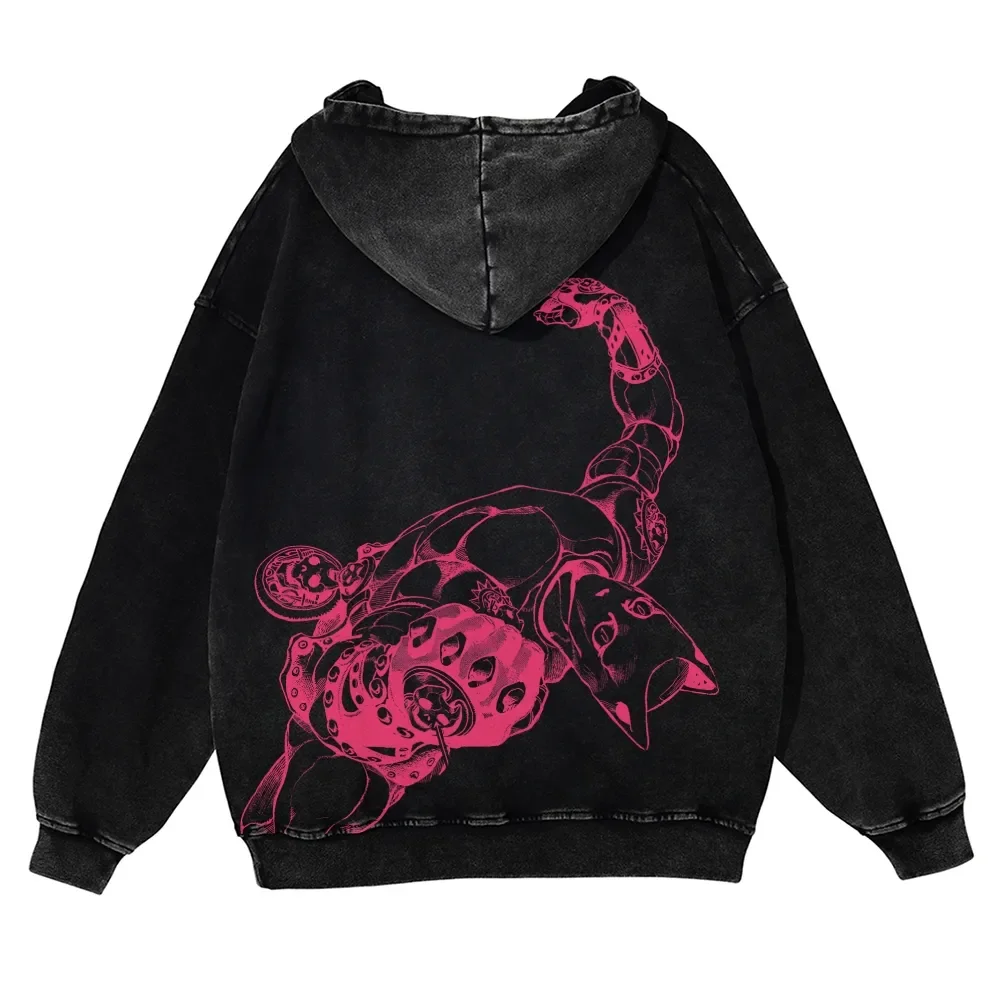 JoJo's Bizarre Adventure Clothing Kira Yoshikage Graphic Hooded Men Cotton Hoodies Vintage Washed Sweatshirt Harajuku Streetwear